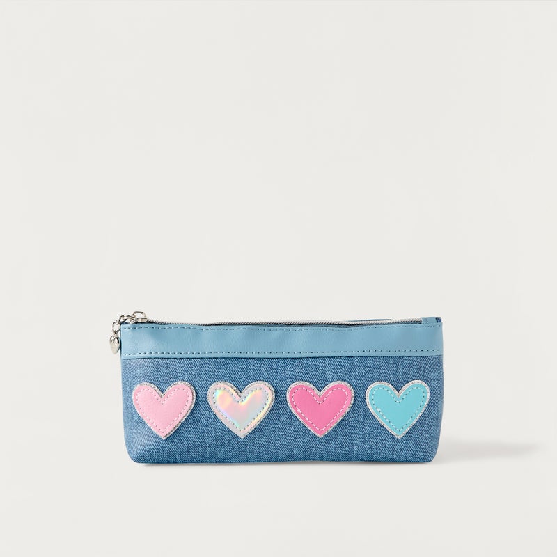 OMG Hearts Denim Pencil Caseheart Denim-1- (Polyester) Blue \ 3.75X8.50X2.00 - Image 1